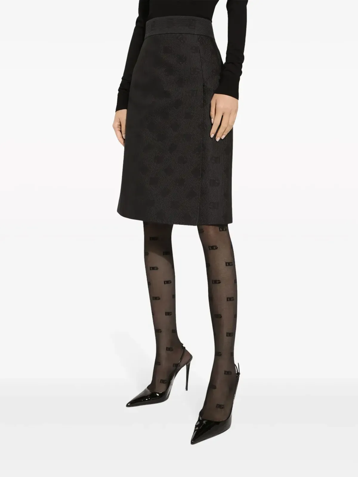 Dolce & Gabbana モノグラムジャカード ストレートミディスカート - ブラック - 画像5