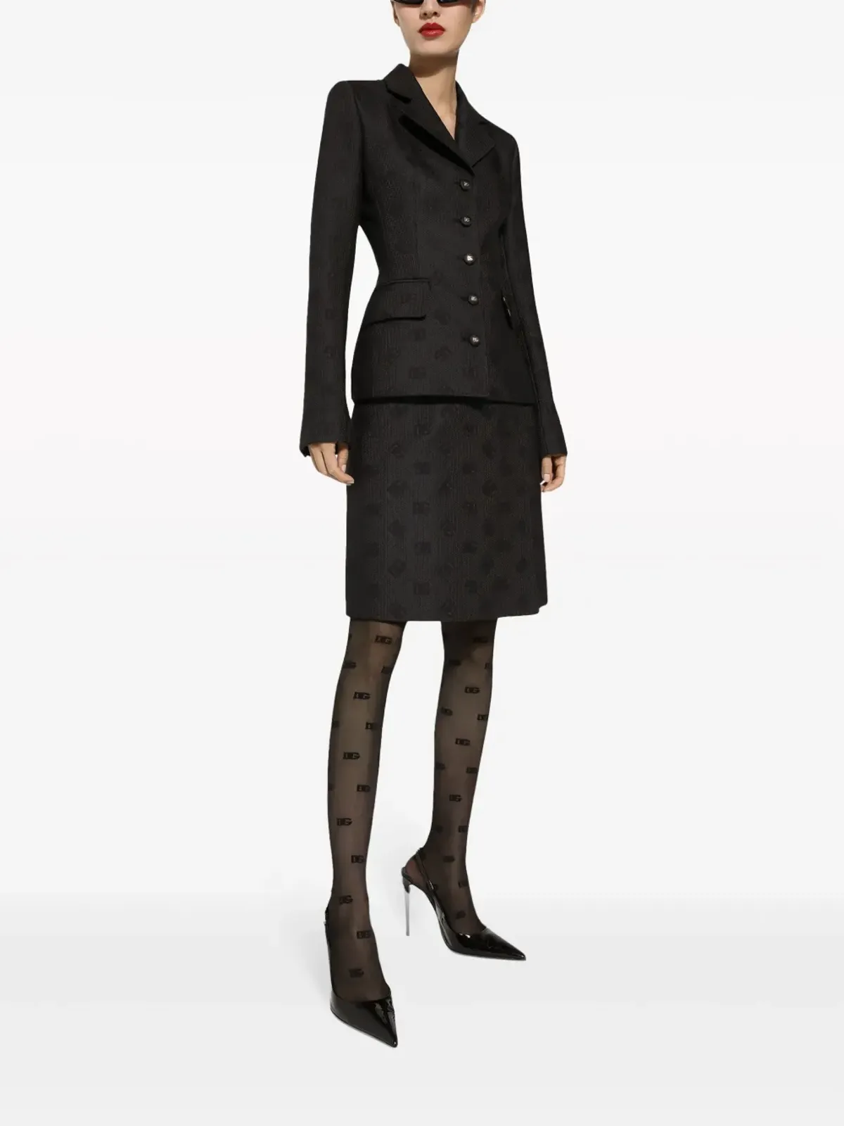 Dolce & Gabbana モノグラムジャカード ストレートミディスカート - ブラック - 画像2
