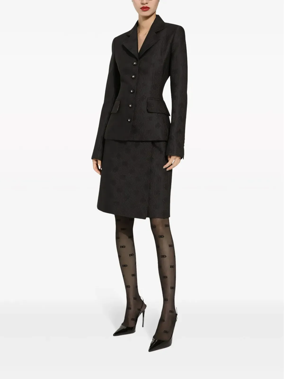 Dolce & Gabbana モノグラムジャカード ストレートミディスカート - ブラック - 画像3