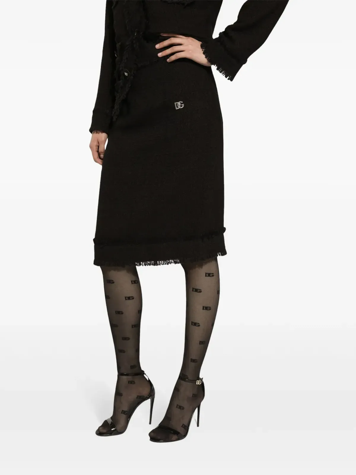 Dolce & Gabbana DGプレート付きツイードミディスカート - ブラック - 画像5