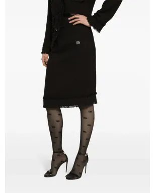 Dolce & Gabbana DGプレート付きツイードミディスカート - ブラック - サムネイル5