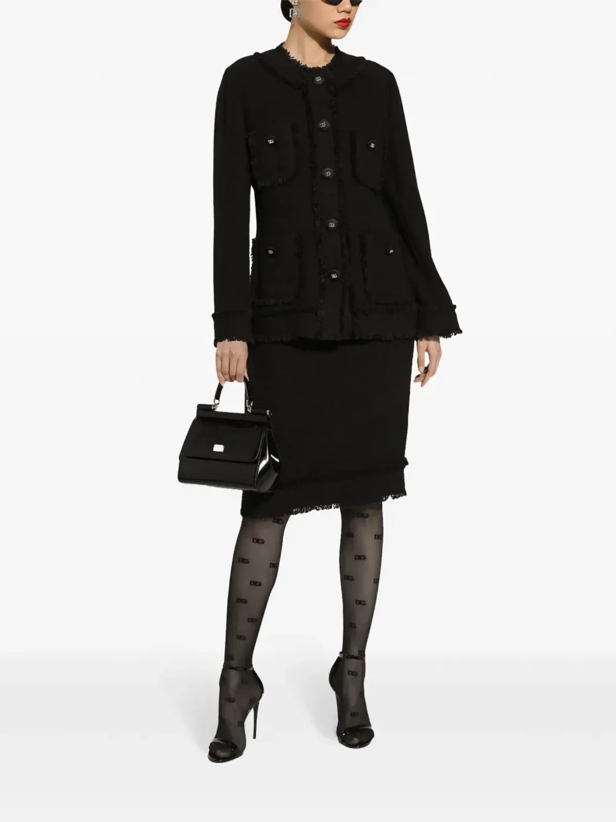 Dolce & Gabbana DGプレート付きツイードミディスカート - ブラック - 画像2