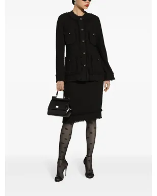 Dolce & Gabbana DGプレート付きツイードミディスカート - ブラック - サムネイル2