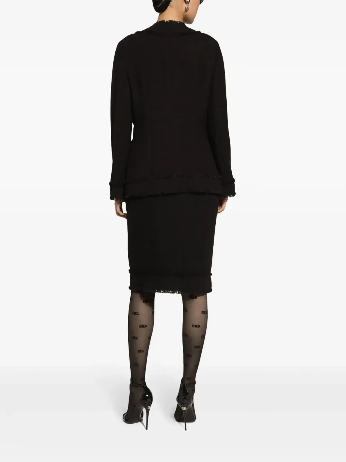 Dolce & Gabbana DGプレート付きツイードミディスカート - ブラック - 画像4