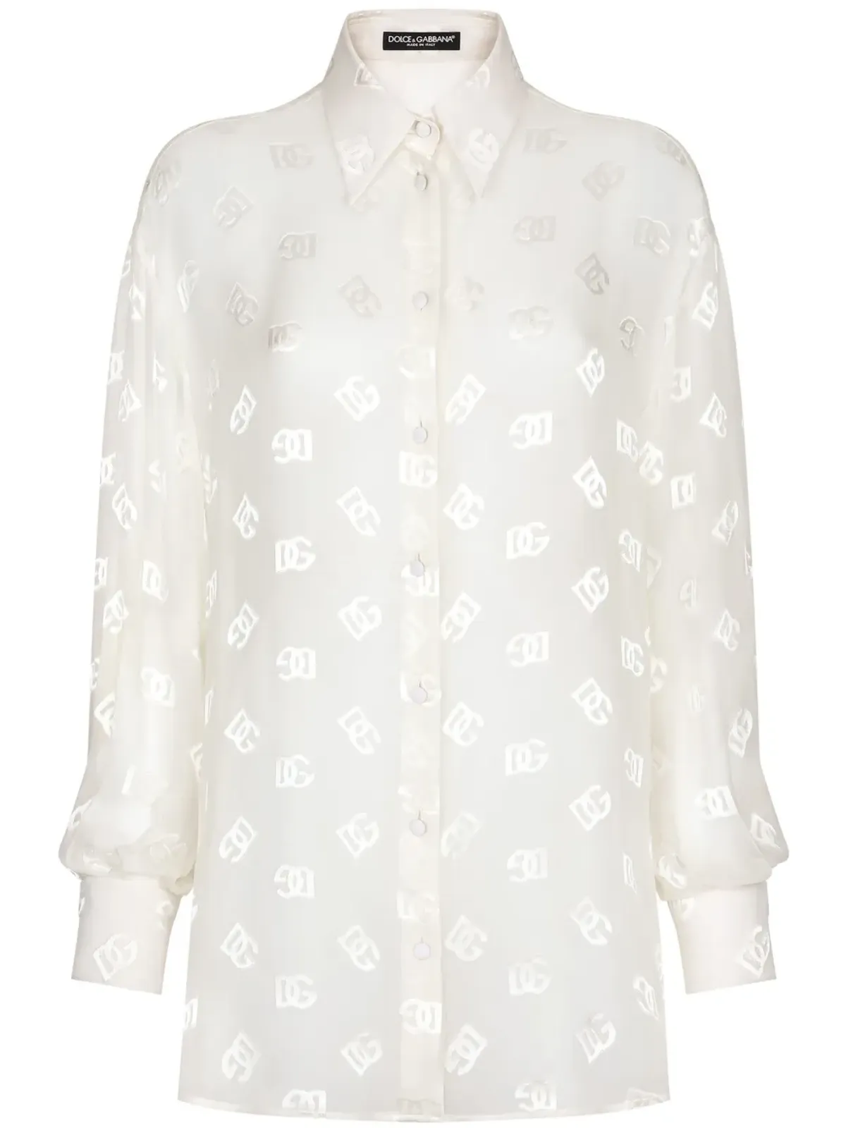 Dolce & Gabbana モノグラムジャカード セミシアー生地 シャツ ホワイト - 画像1
