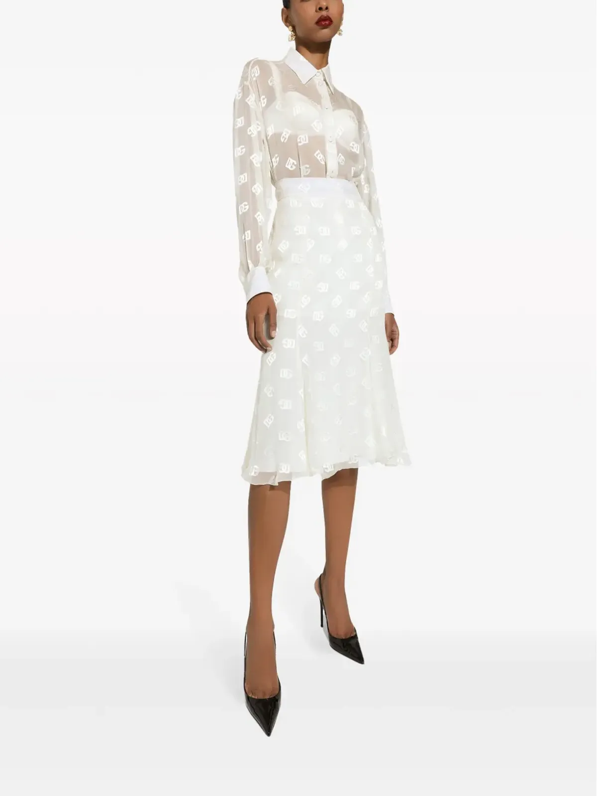 Dolce & Gabbana モノグラムジャカード セミシアー生地 シャツ ホワイト - 画像2