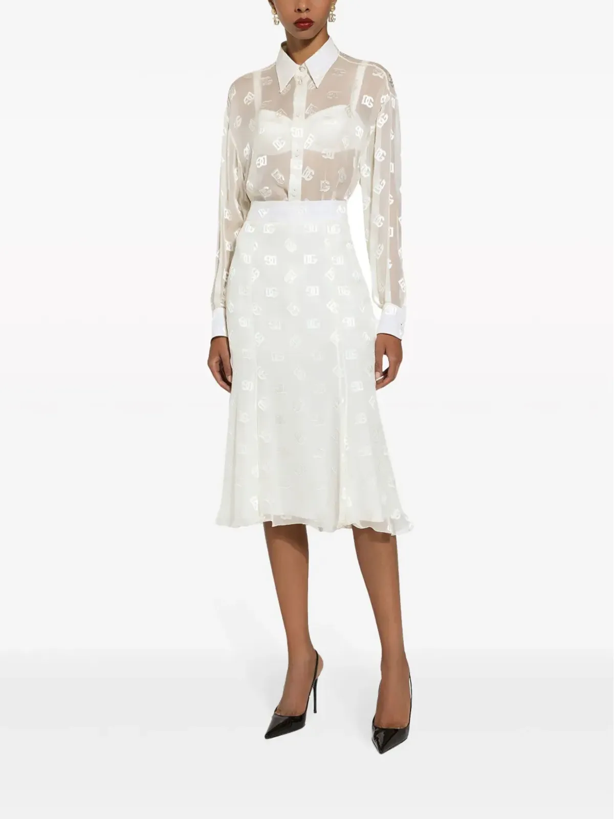 Dolce & Gabbana モノグラムジャカード セミシアー生地 シャツ ホワイト - 画像3