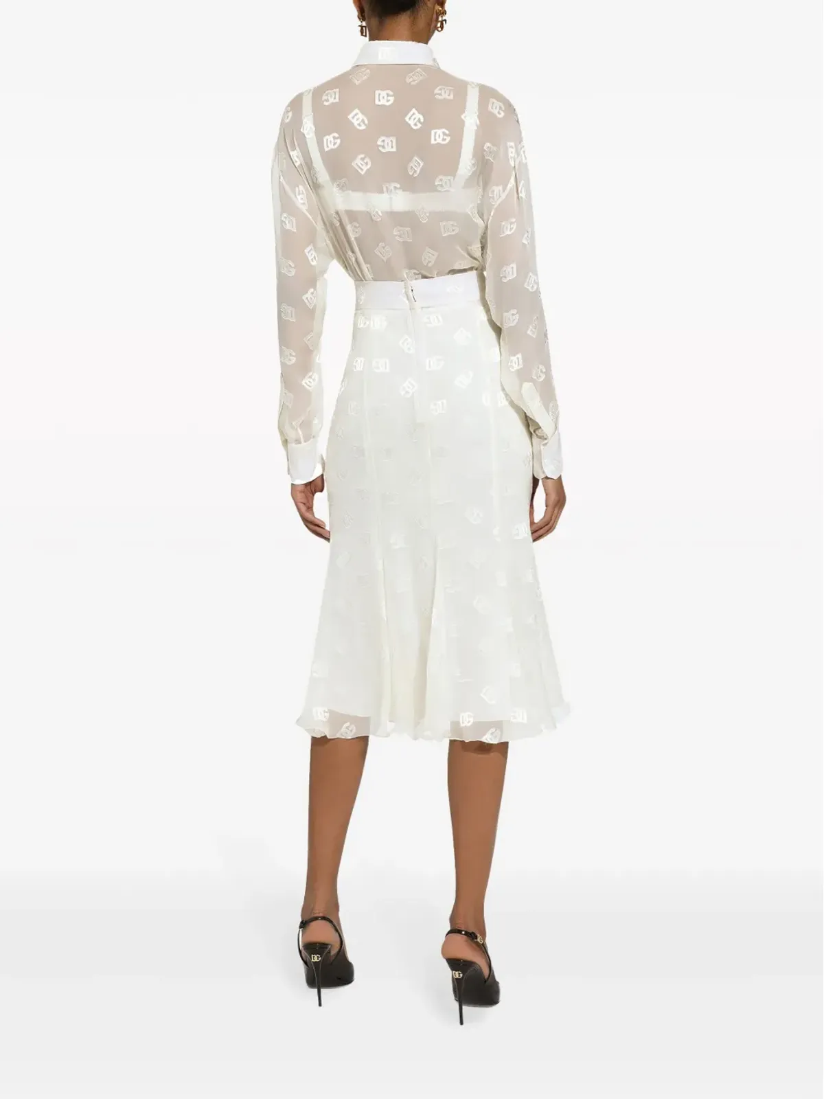 Dolce & Gabbana モノグラムジャカード セミシアー生地 シャツ ホワイト - 画像4