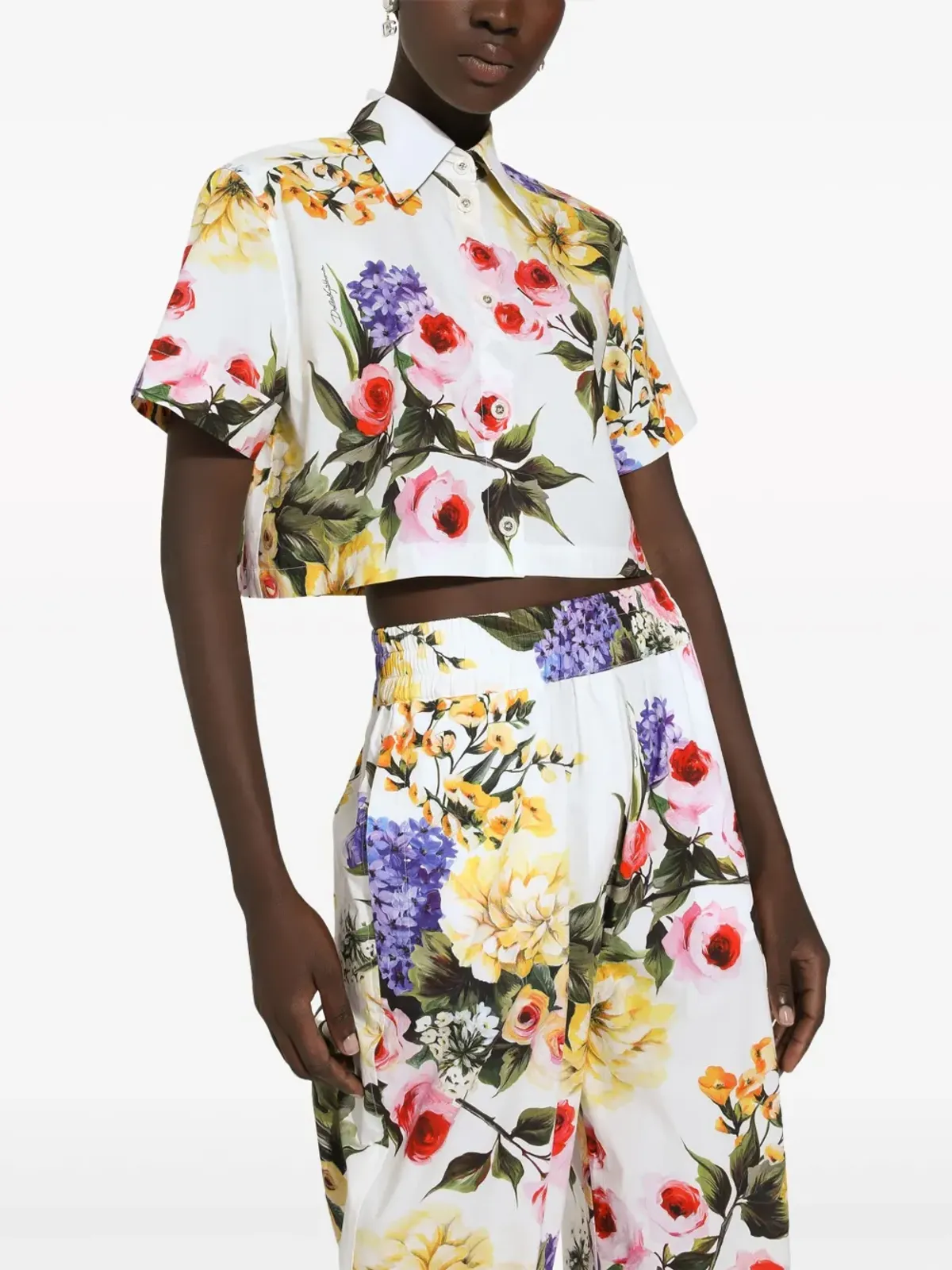 Dolce & Gabbana 花柄プリント コットン クロップドシャツ - ホワイト - 画像5