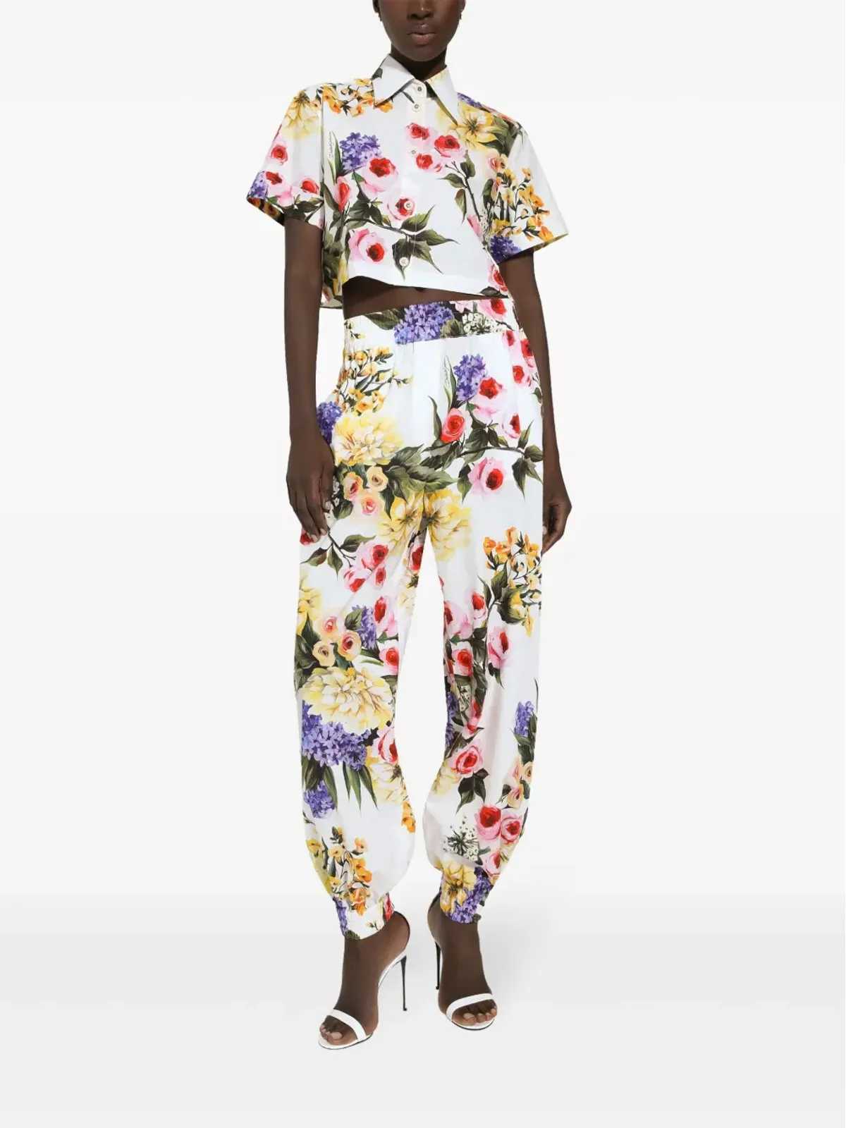 Dolce & Gabbana 花柄プリント コットン クロップドシャツ - ホワイト - 画像3