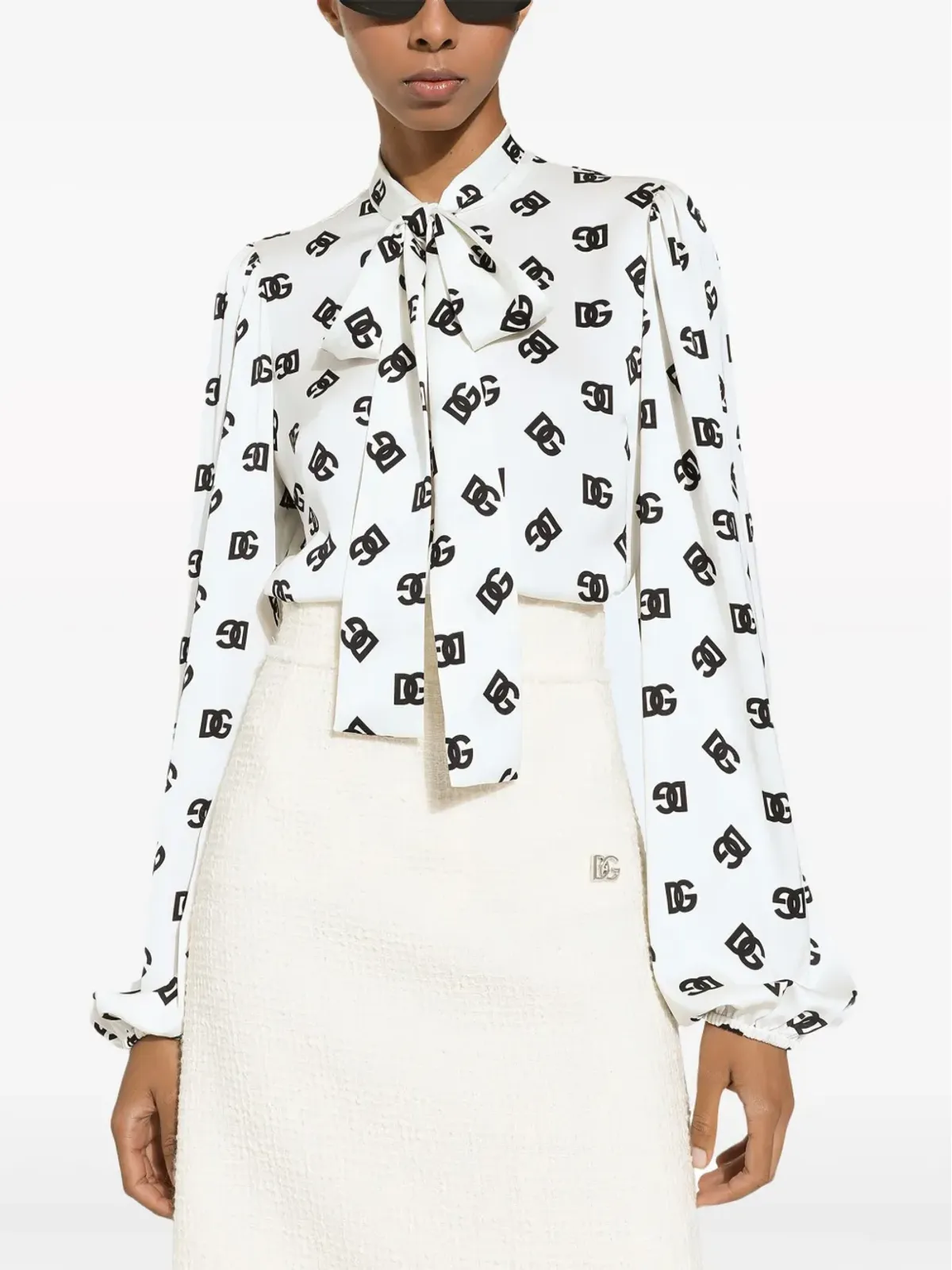 Dolce & Gabbana ロゴプリント スカーフ一体型シャツ - White - 画像3