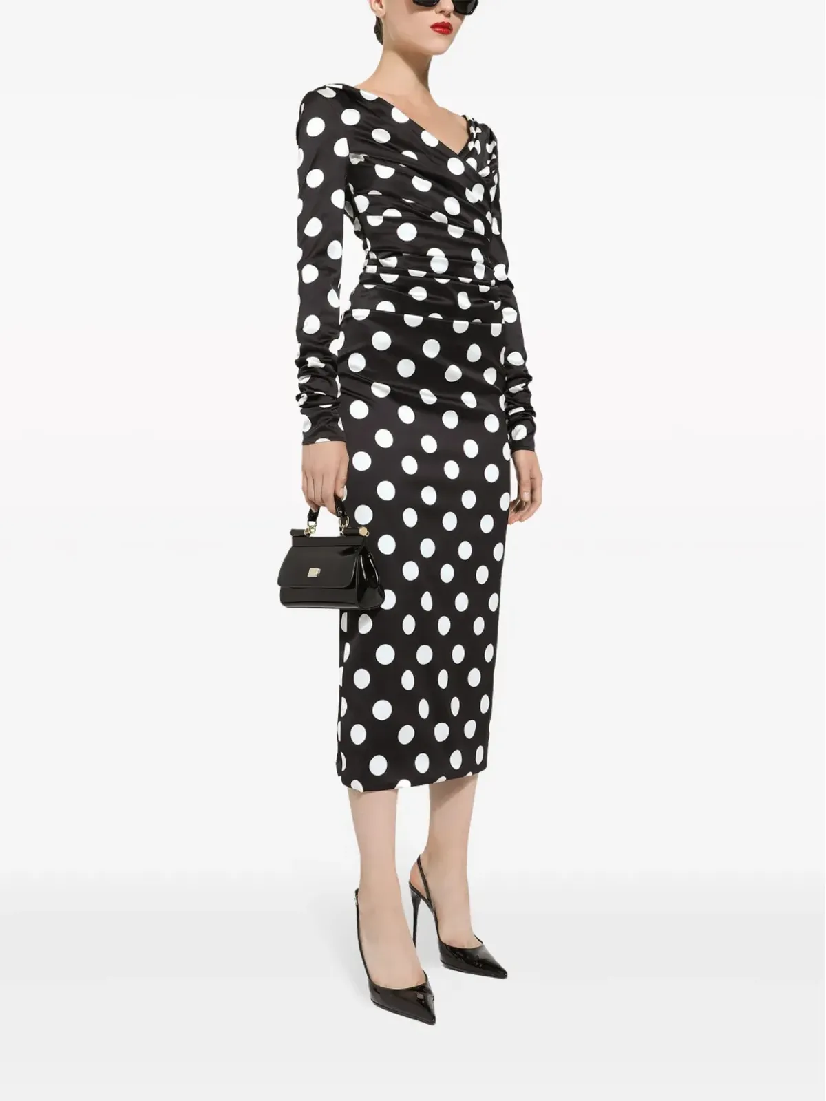 Dolce & Gabbana ドット柄サテンワンピース ブラック - 画像2