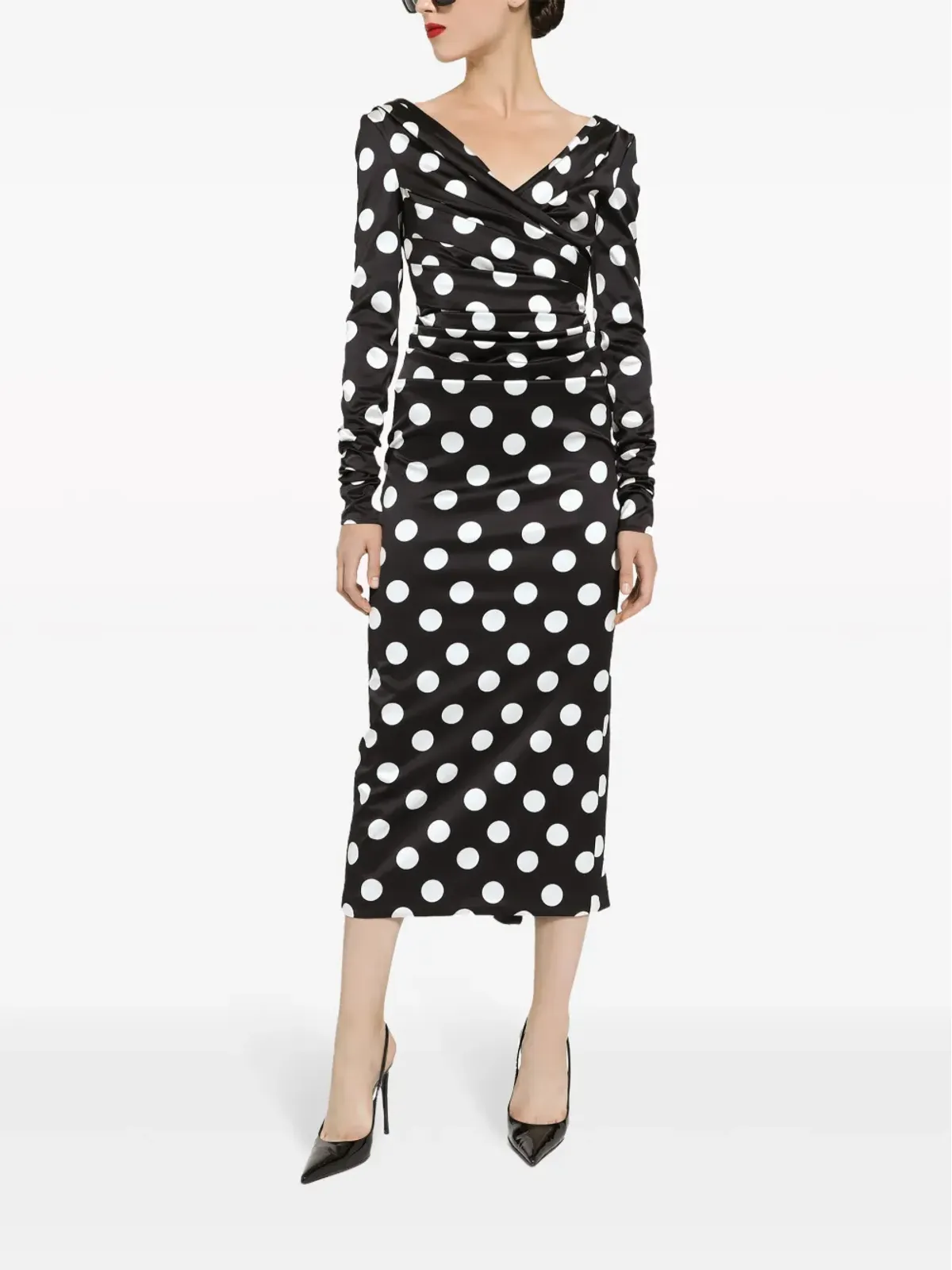 Dolce & Gabbana ドット柄サテンワンピース ブラック - 画像3