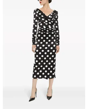 Dolce & Gabbana ドット柄サテンワンピース ブラック - サムネイル3