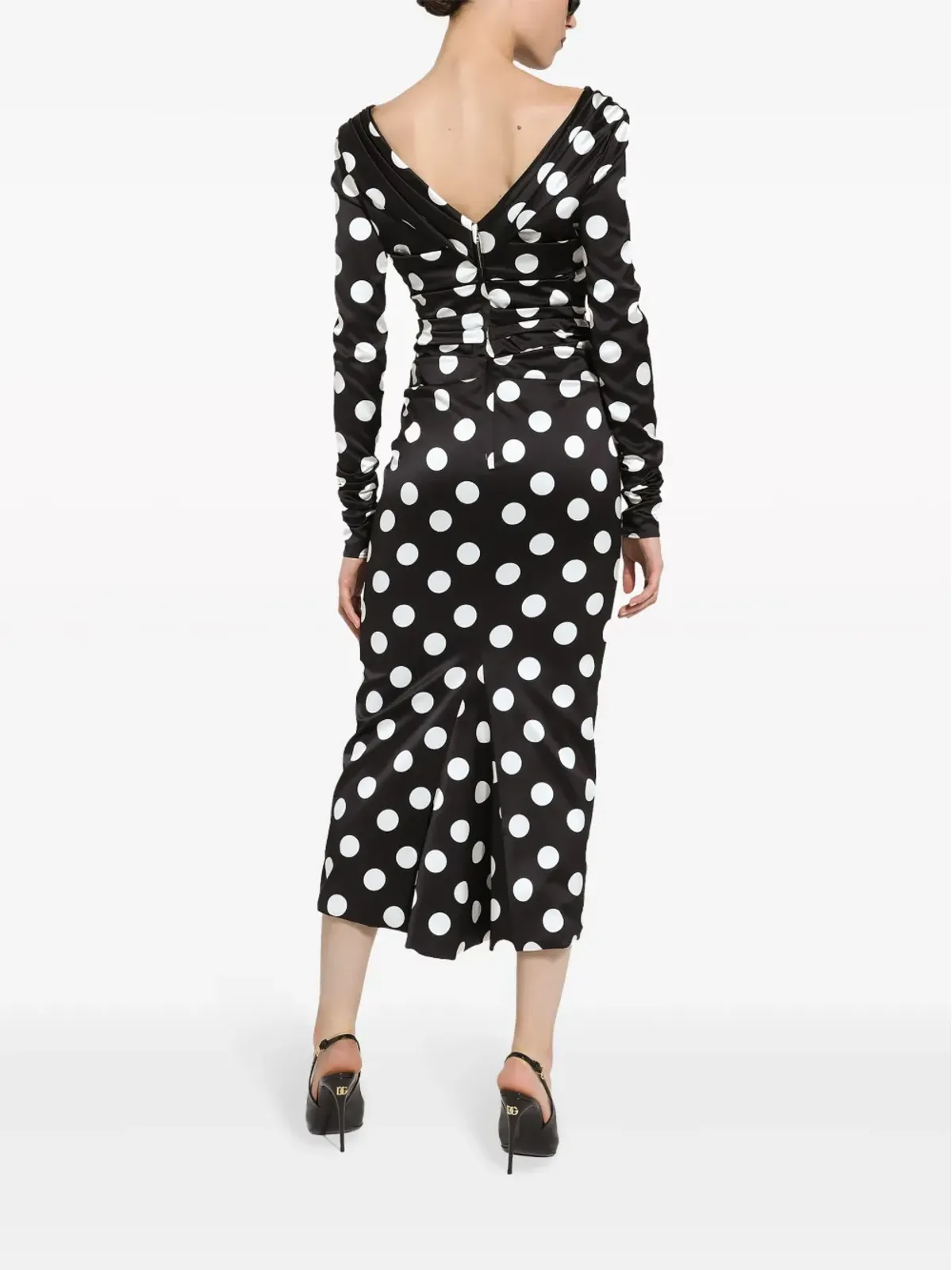 Dolce & Gabbana ドット柄サテンワンピース ブラック - 画像4