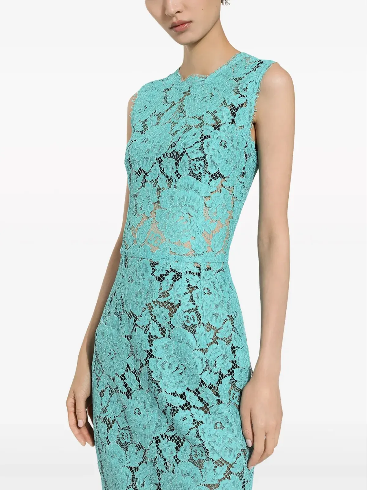 Dolce & Gabbana 花柄レース ノースリーブ ミディドレス ブルー - 画像5