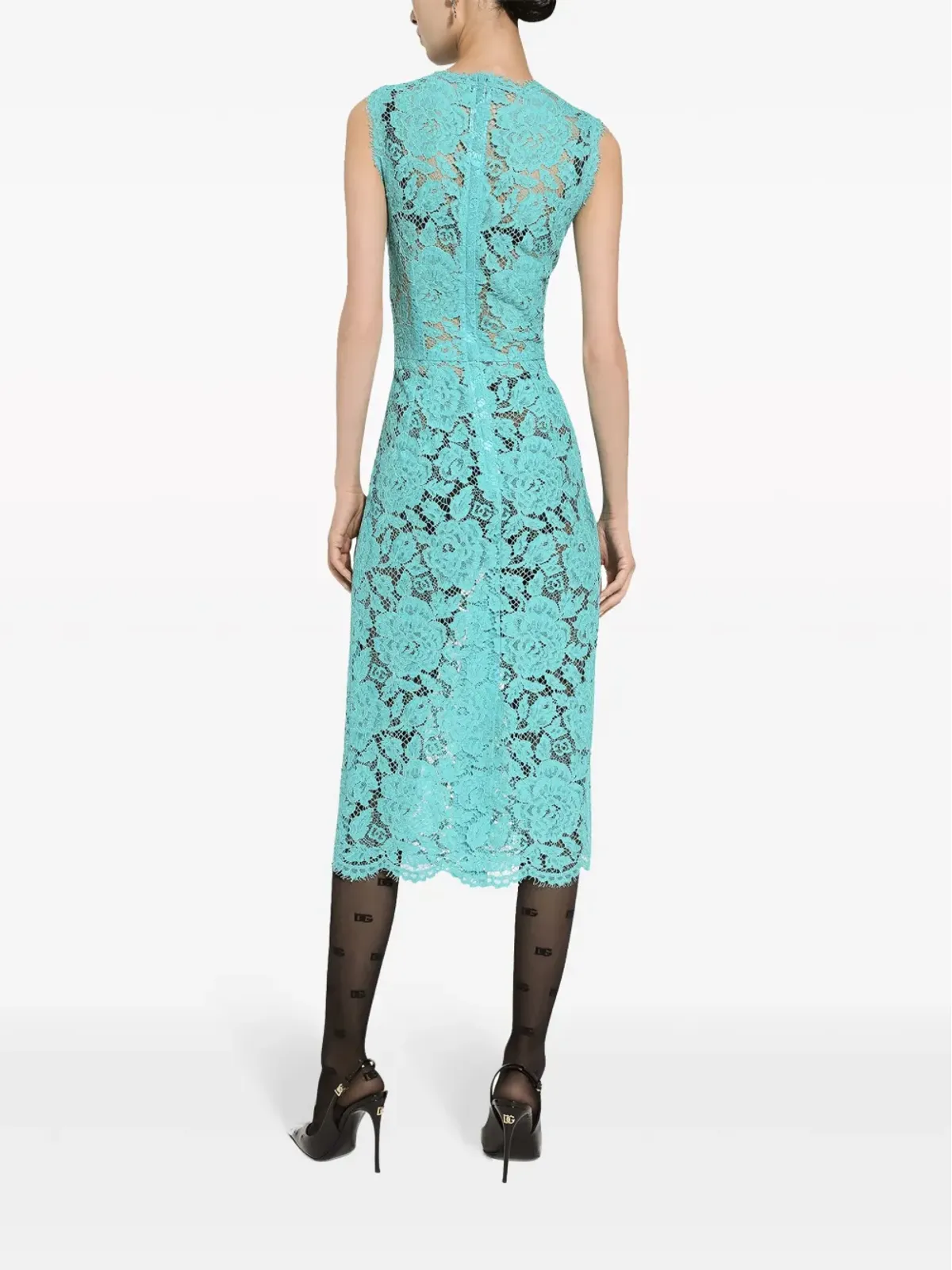 Dolce & Gabbana 花柄レース ノースリーブ ミディドレス ブルー - 画像4
