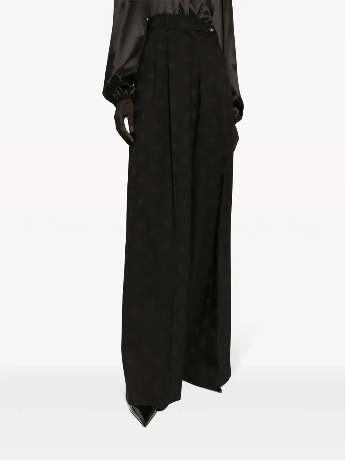 Dolce & Gabbana ロゴジャカード ウール パラッツォパンツ ブラック - 画像5