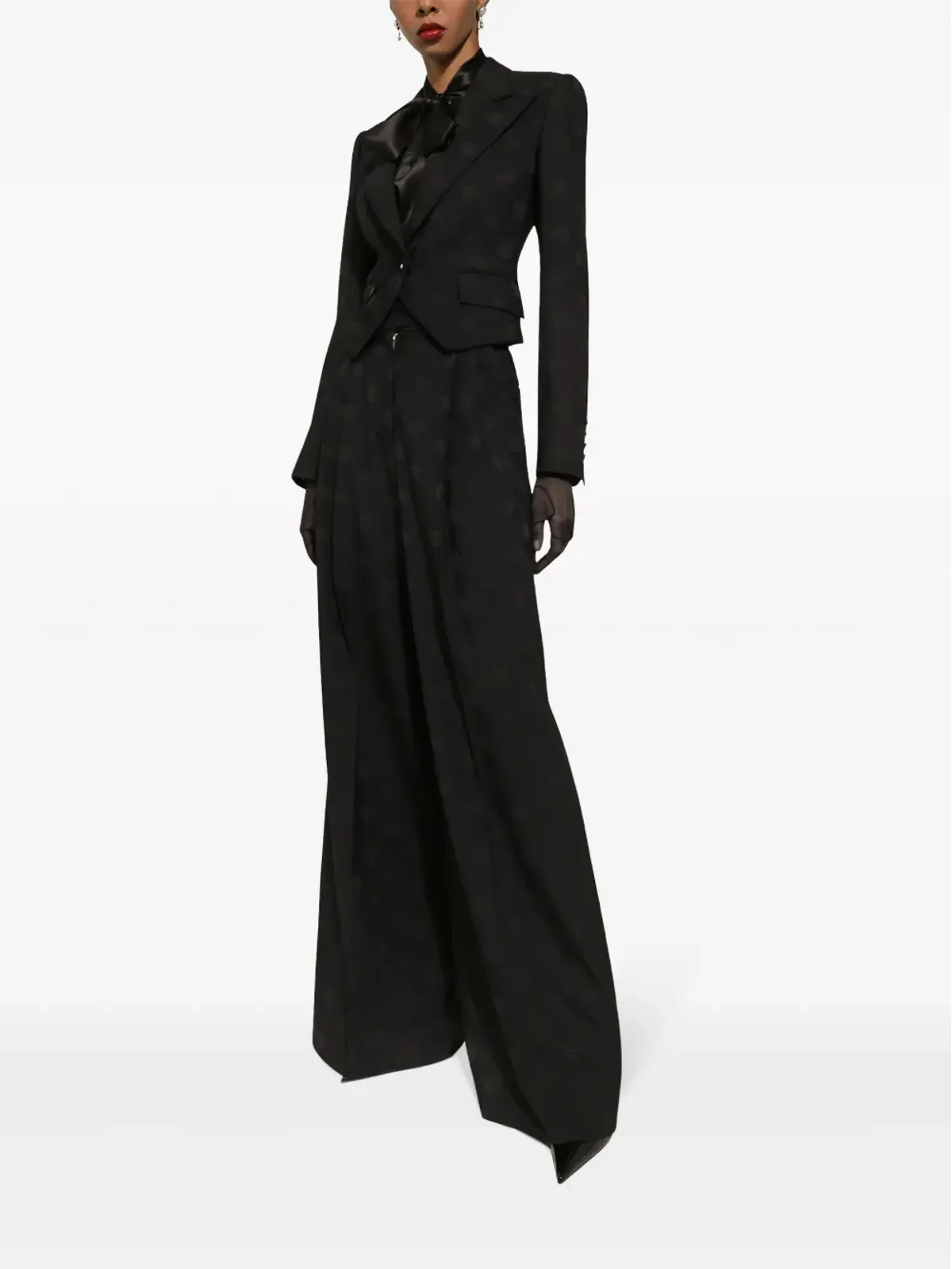 Dolce & Gabbana ロゴジャカード ウール パラッツォパンツ ブラック - 画像2