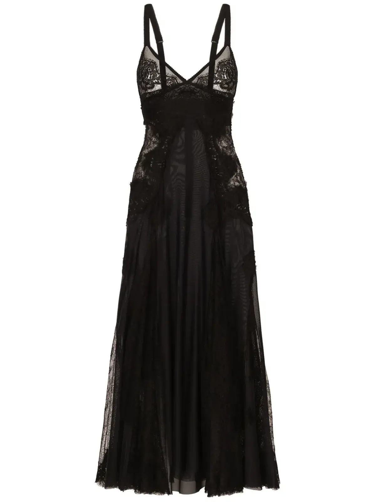 Dolce & Gabbana レースインサート付きフレアミディドレス ブラック - 画像1