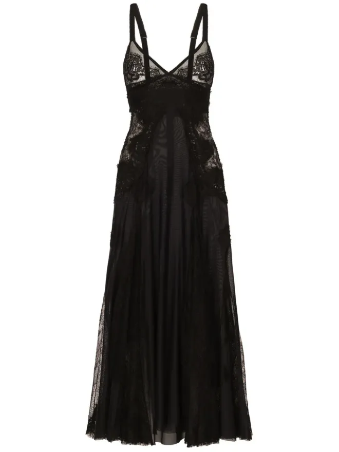 Dolce & Gabbana Dolce & Gabbana レースインサート付きフレアミディドレス ブラックの商品画像