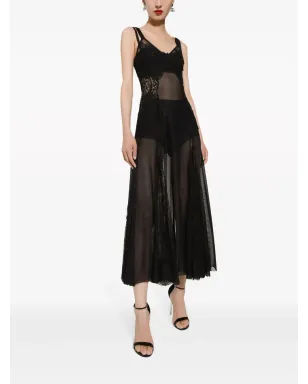 Dolce & Gabbana レースインサート付きフレアミディドレス ブラック - サムネイル2