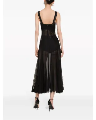 Dolce & Gabbana レースインサート付きフレアミディドレス ブラック - サムネイル4