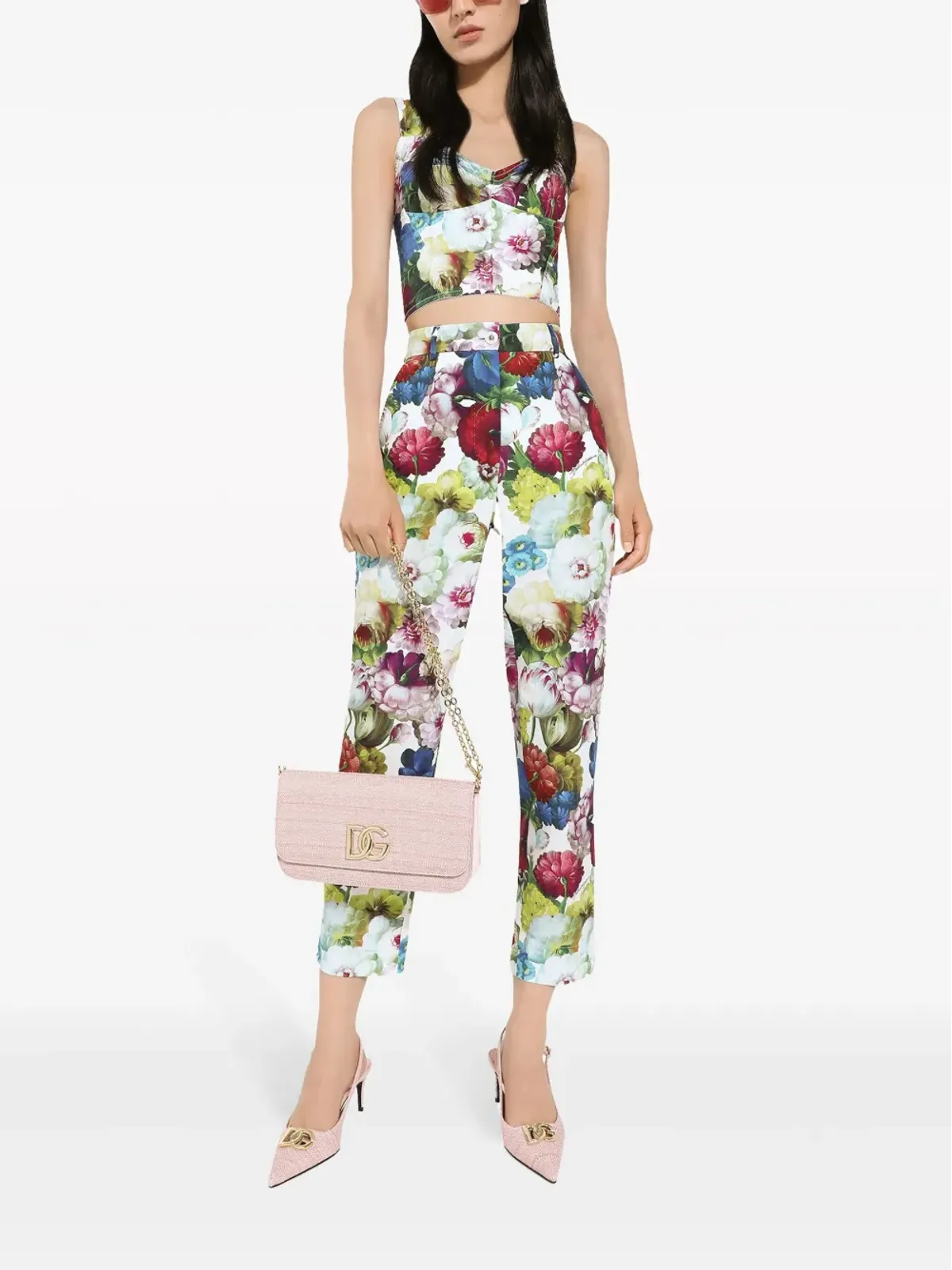 Dolce & Gabbana フローラルプリント クロップドパンツ ホワイト - 画像2
