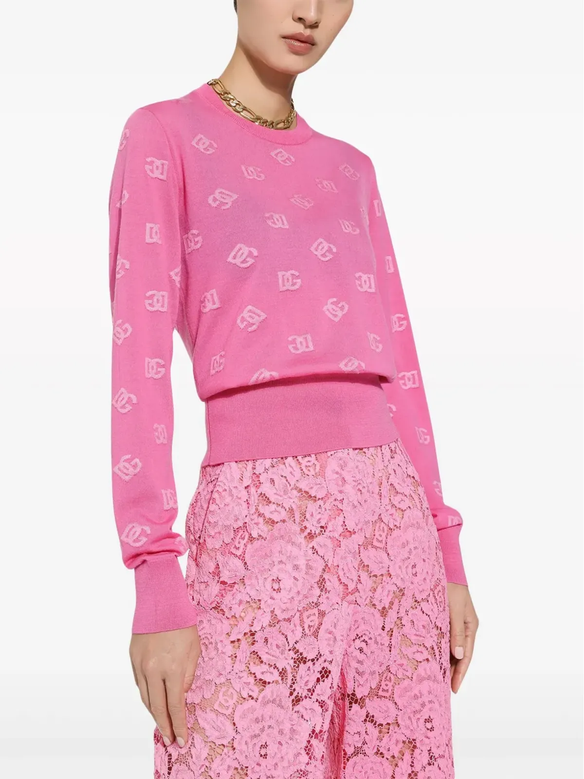 Dolce & Gabbana ロゴジャカード クルーネック ジャンパー ピンク - 画像5