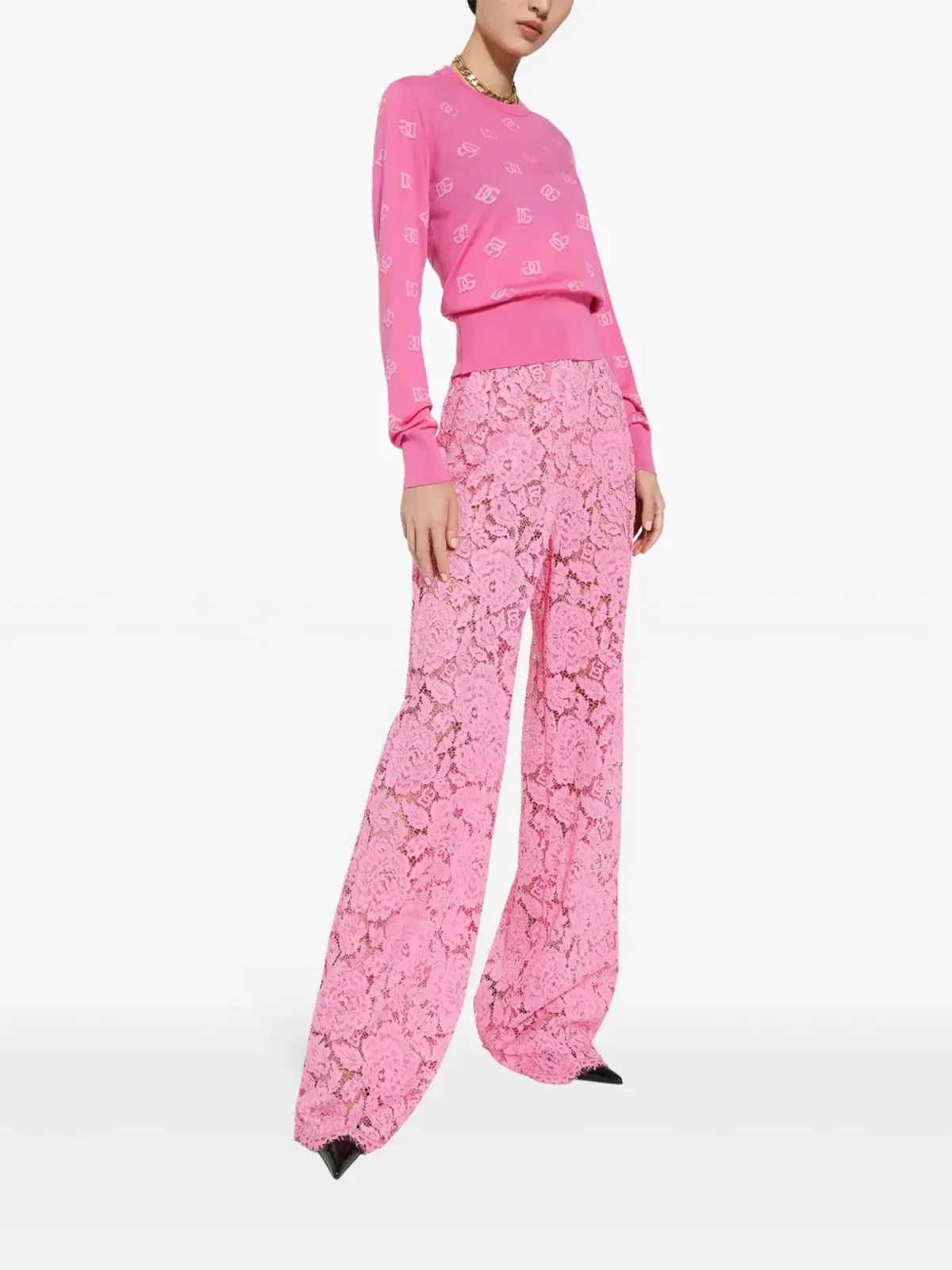 Dolce & Gabbana ロゴジャカード クルーネック ジャンパー ピンク - 画像2
