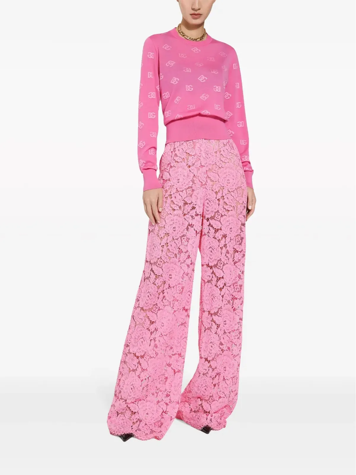 Dolce & Gabbana ロゴジャカード クルーネック ジャンパー ピンク - 画像3