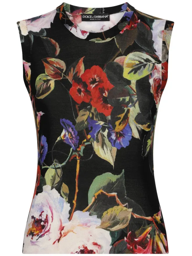 Dolce & Gabbana Dolce & Gabbana フローラルプリント シルク タンクトップ ブラックの商品画像