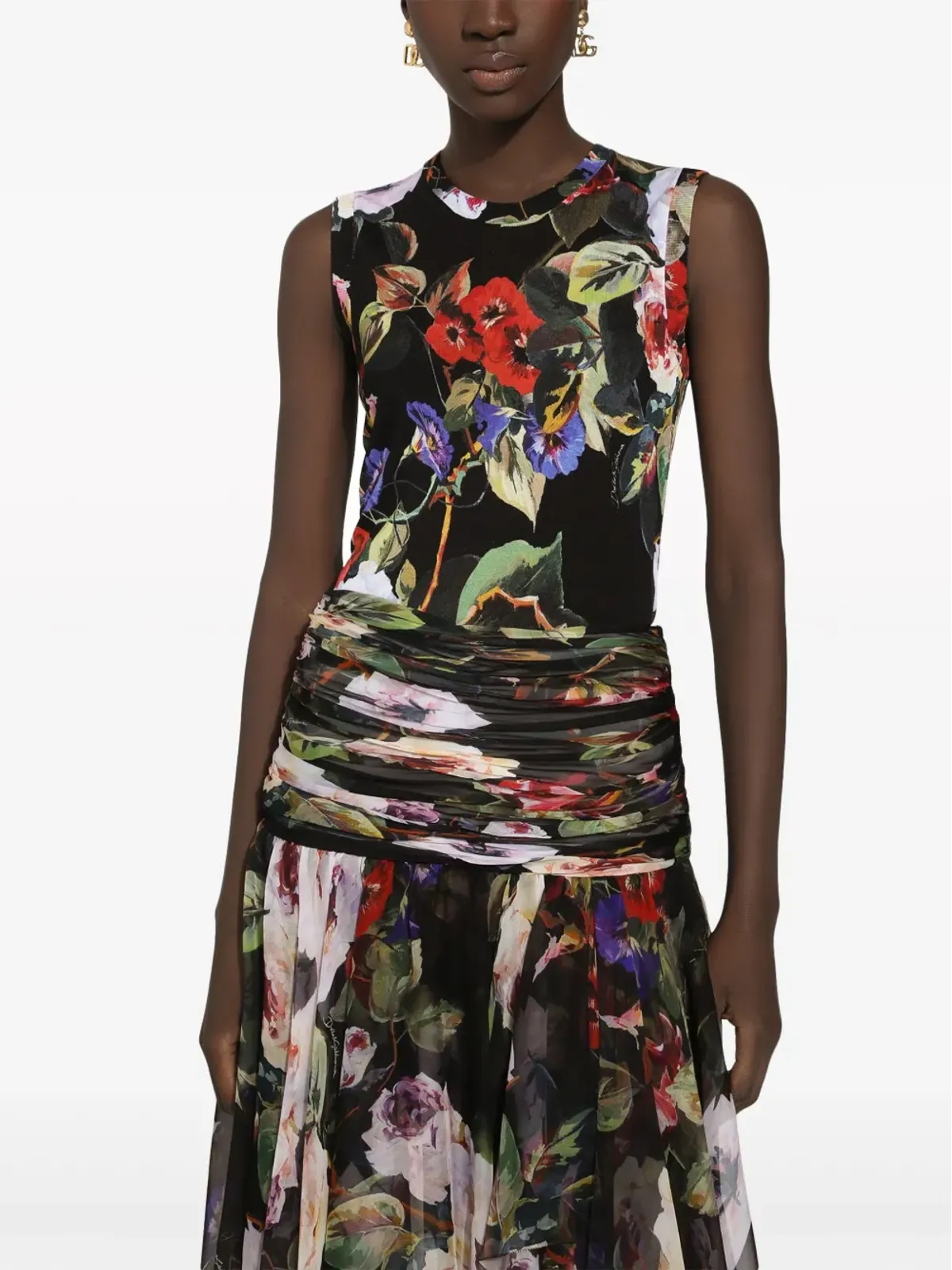 Dolce & Gabbana フローラルプリント シルク タンクトップ ブラック - 画像3