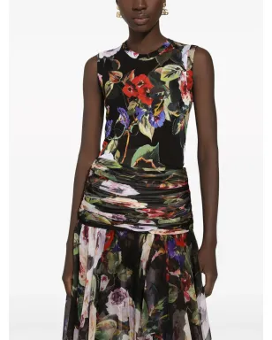 Dolce & Gabbana フローラルプリント シルク タンクトップ ブラック - サムネイル3