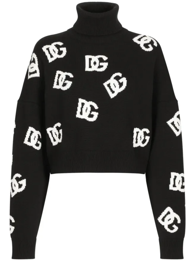 Dolce & Gabbana Dolce & Gabbana インターシャ編みロゴ ヴァージンウール ニットセーター - ブラックの商品画像