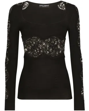 Dolce & Gabbana 花柄レース付きニットジャンパー - ブラック - サムネイル1