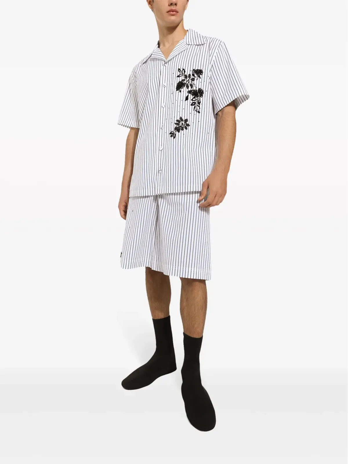 Dolce & Gabbana フローラルディテール×ストライプ ベルマショーツ - ホワイト - 画像2
