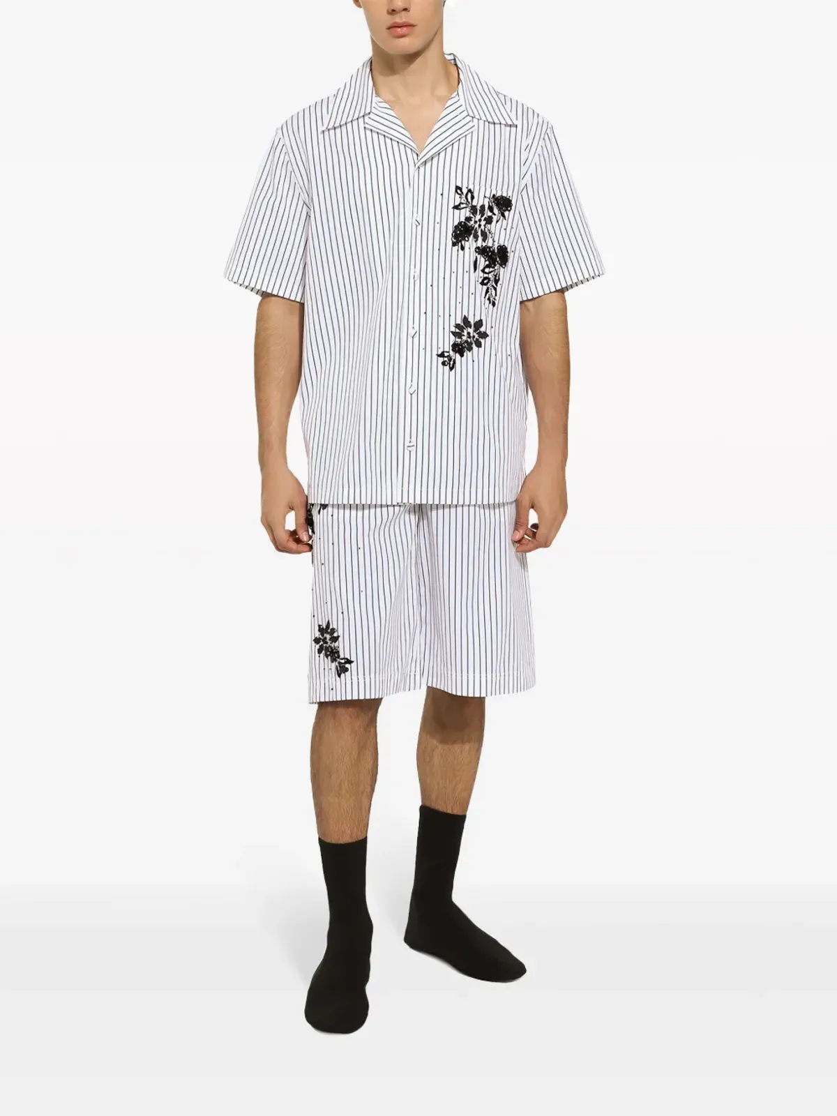 Dolce & Gabbana フローラルディテール×ストライプ ベルマショーツ - ホワイト - 画像3
