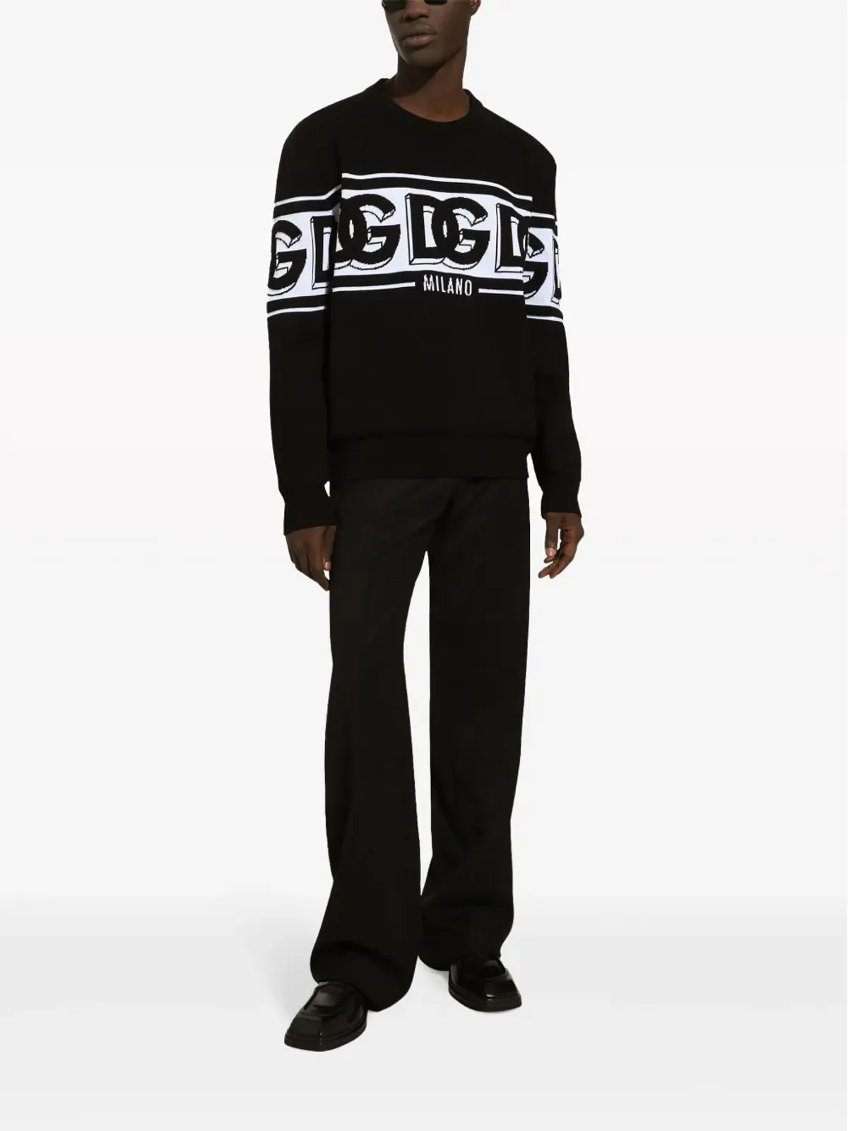 Dolce & Gabbana インターシャ ロゴ ニット セーター クルーネック ブラック - 画像2