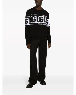 Dolce & Gabbana インターシャ ロゴ ニット セーター クルーネック ブラック - サムネイル2