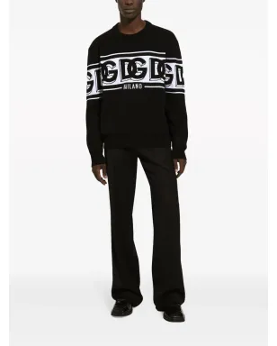 Dolce & Gabbana インターシャ ロゴ ニット セーター クルーネック ブラック - サムネイル3