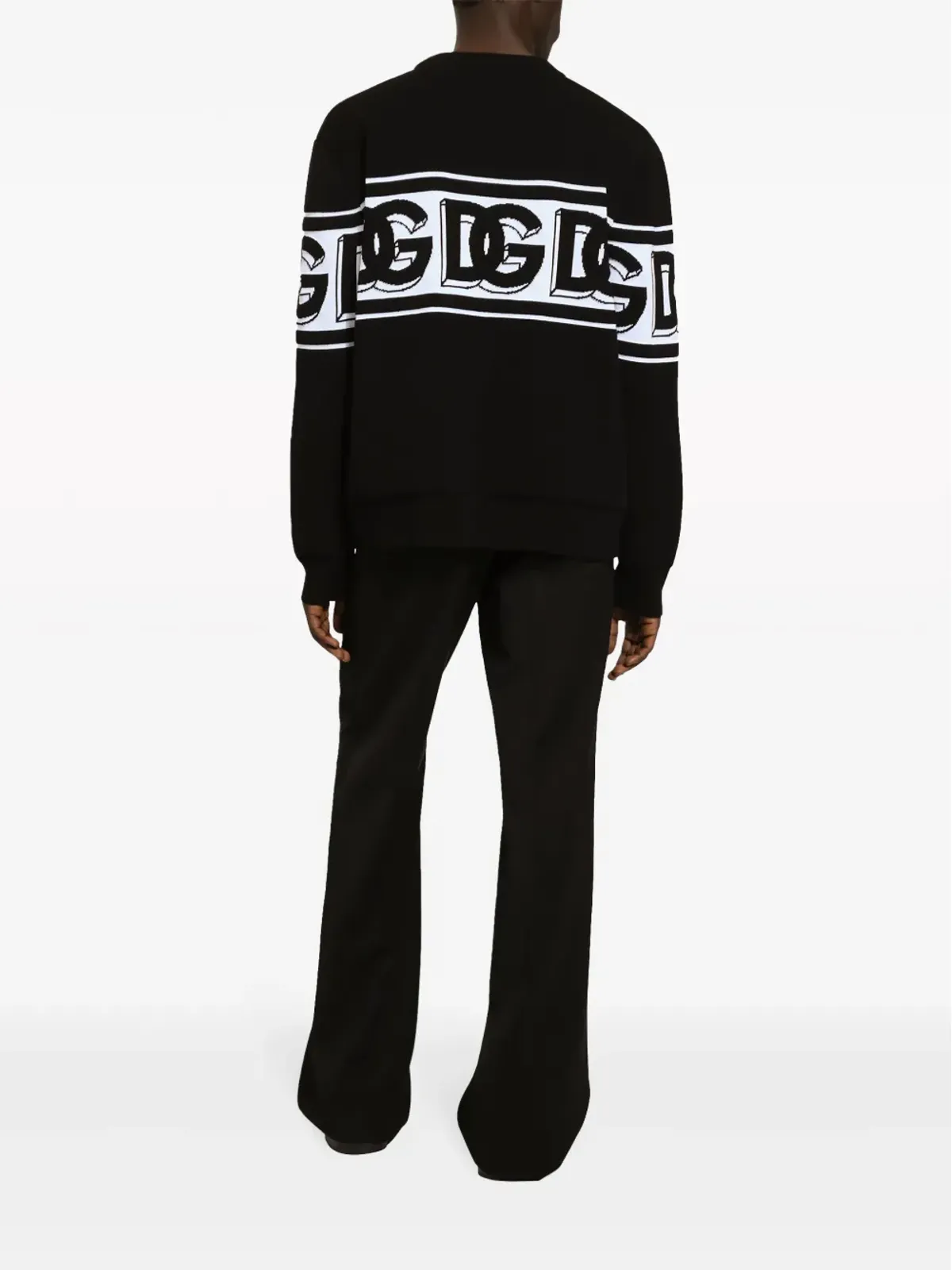Dolce & Gabbana インターシャ ロゴ ニット セーター クルーネック ブラック - 画像4