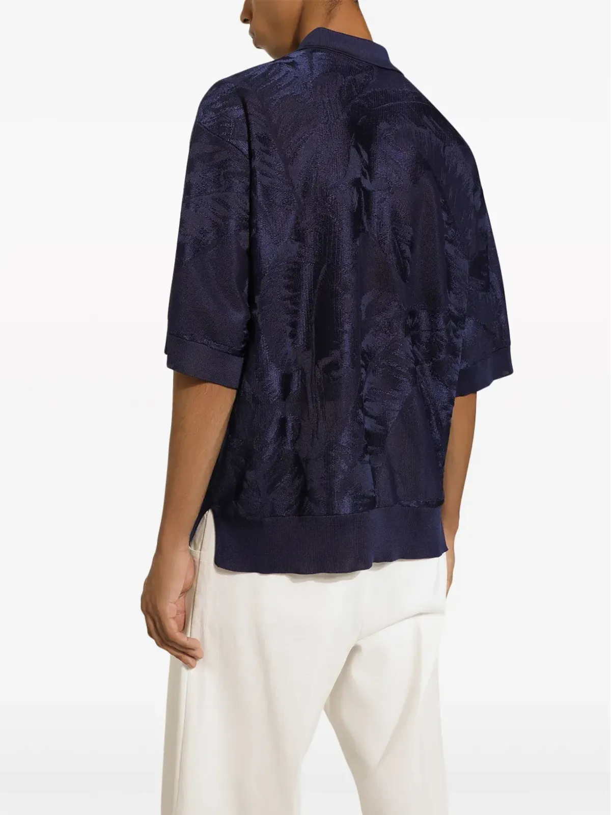 Dolce & Gabbana フローラルジャカード シルク混ポロシャツ - ブルー - 画像5