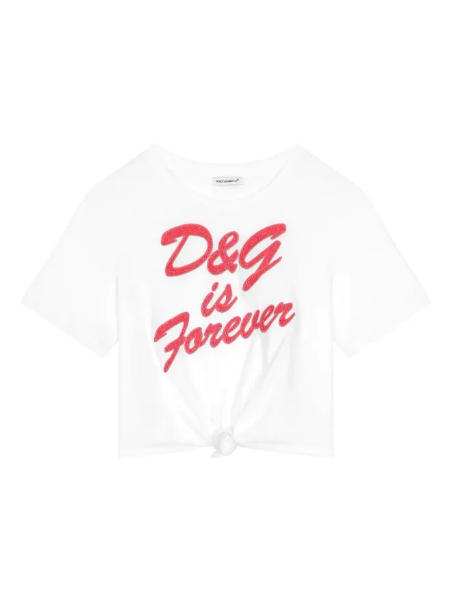 Dolce & Gabbana Kids Dolce & Gabbana Kids ロゴ入りタイ留め付きTシャツ ホワイトの商品画像