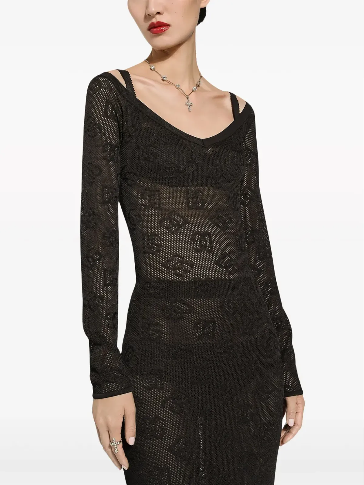 Dolce & Gabbana クリスタル装飾クロスペンダント ネックレス - シルバー - 画像3