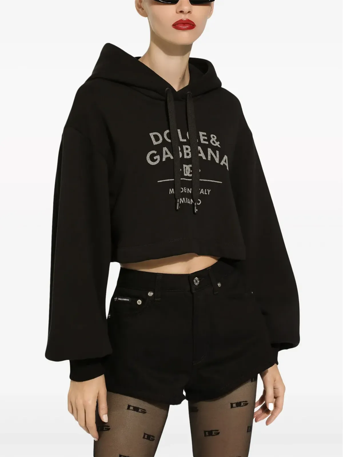 Dolce & Gabbana ロゴプリント コットン混紡フーディー - ブラック - 画像5