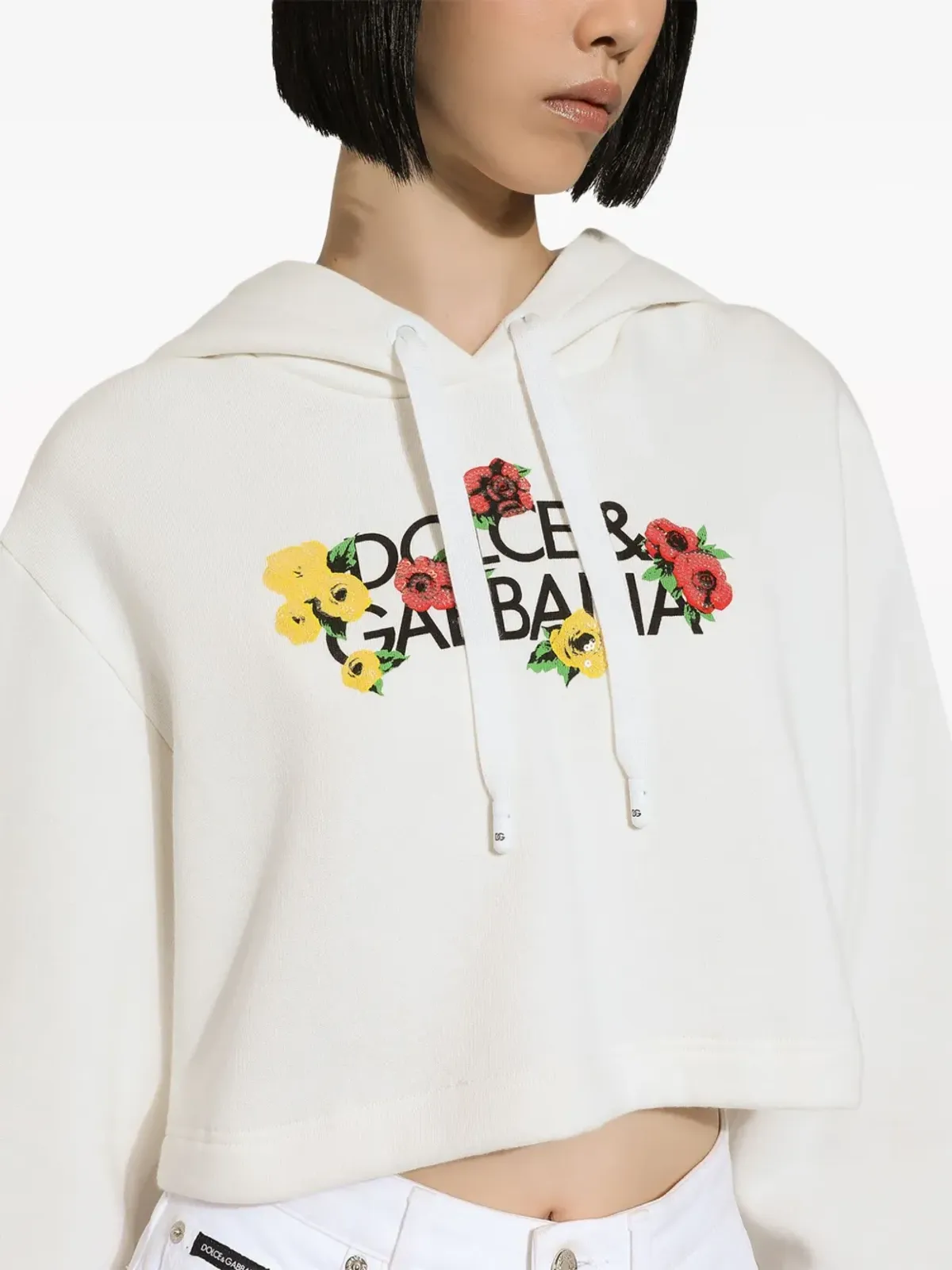 Dolce & Gabbana フローラルロゴ入り クロップドフーディ - ホワイト - 画像5