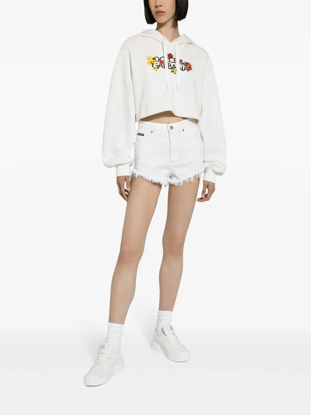 Dolce & Gabbana フローラルロゴ入り クロップドフーディ - ホワイト - 画像3