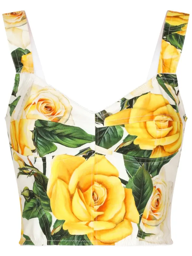 Dolce & Gabbana Dolce & Gabbana ローズプリント コルセットトップ - ホワイトの商品画像