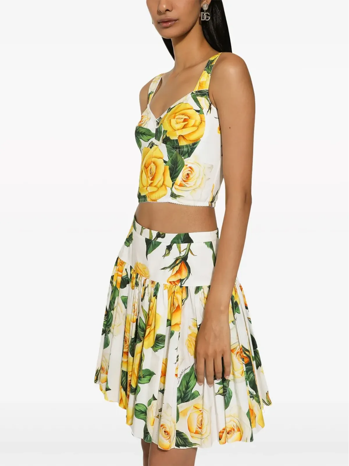 Dolce & Gabbana ローズプリント コルセットトップ - ホワイト - 画像5